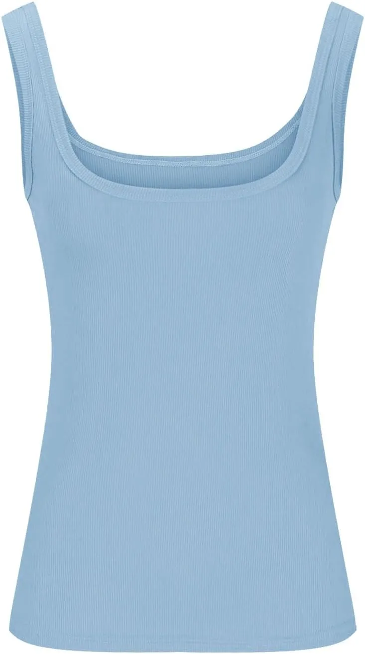 Women Yoga Ribbed Tank Tops Summer Sexy Square Neck Sleeveless Shirts Basic Knit Casual Slim Cami Tees for Going Out