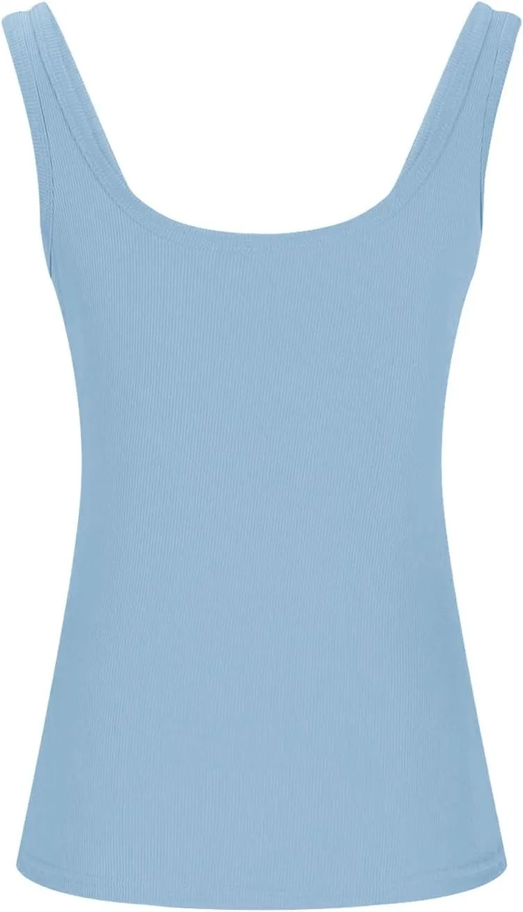 Women Yoga Ribbed Tank Tops Summer Sexy Square Neck Sleeveless Shirts Basic Knit Casual Slim Cami Tees for Going Out