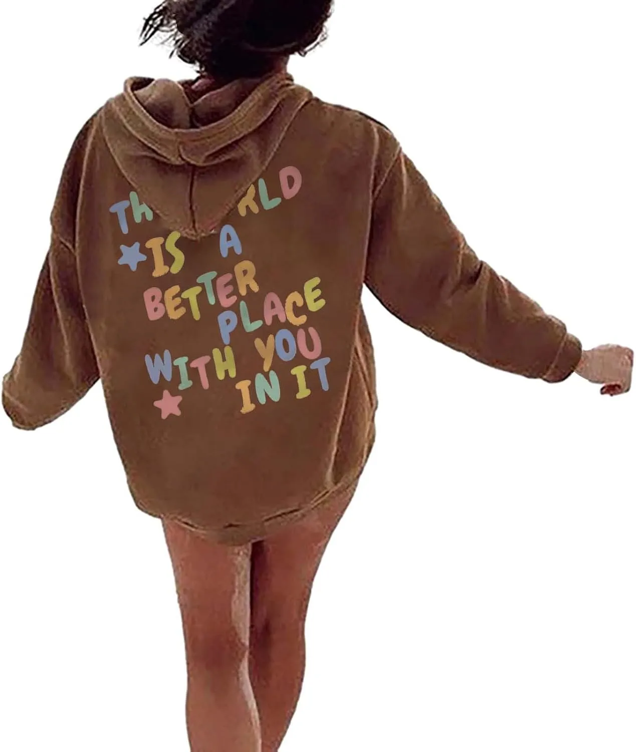 Women's Casual Hoodies Long Sleeve Women's Letter Print Long Sleeved Sweatshirt Casual Blouse Pullover Solid Color