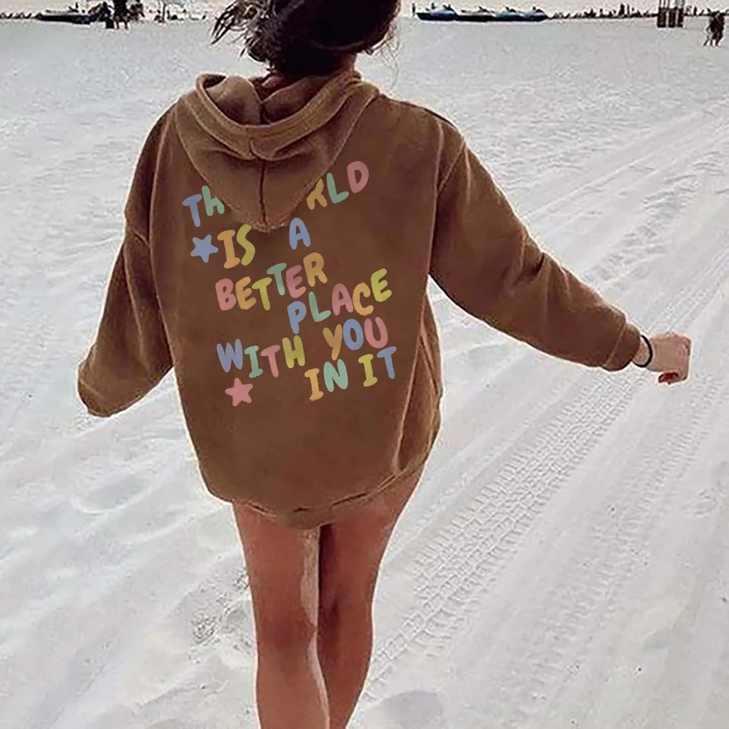 Women's Casual Hoodies Long Sleeve Women's Letter Print Long Sleeved Sweatshirt Casual Blouse Pullover Solid Color