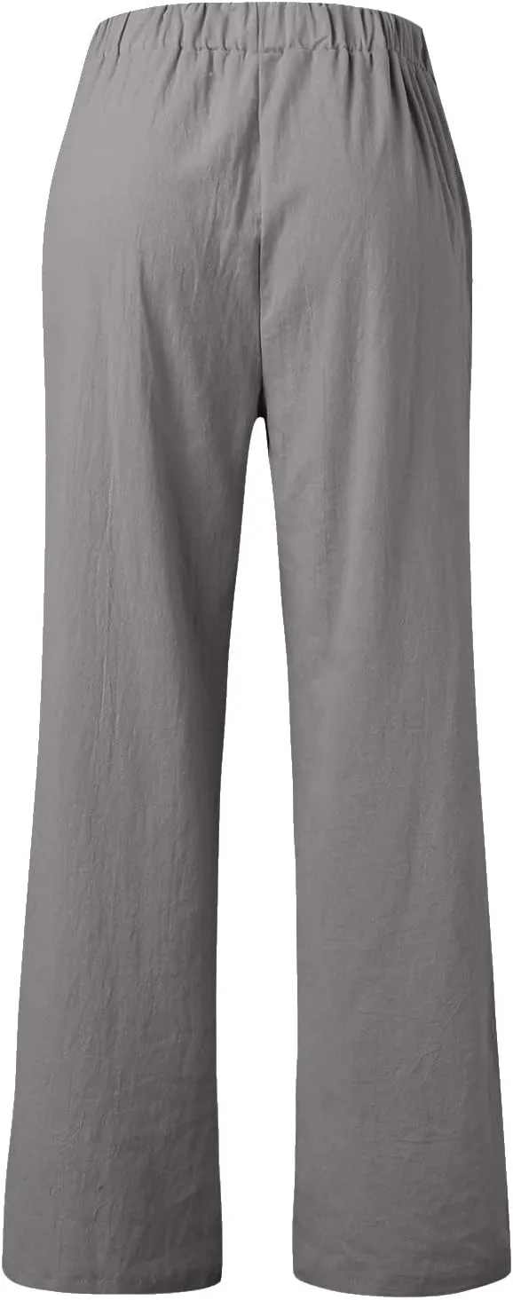 Womens Casual Solid High Waisted Loose Wide Leg Cozy Lightweight Casual Pants Comfy Straight Leg Trousers Pants With Pockets