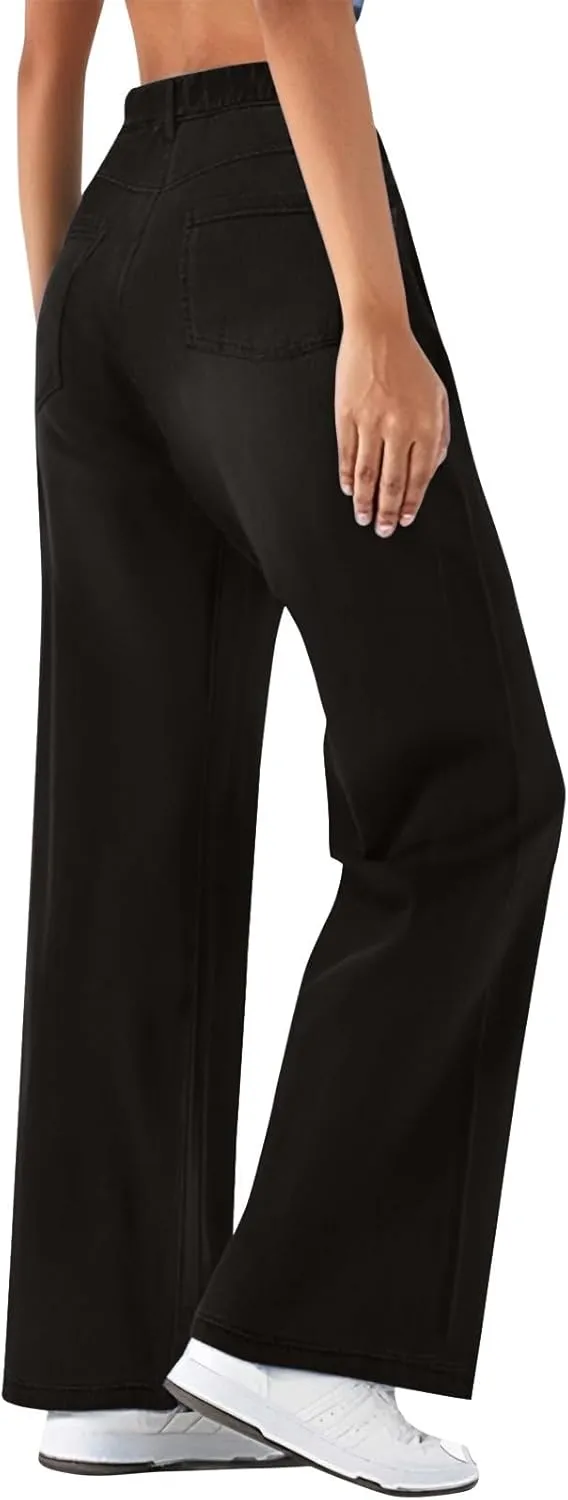 Womens Jeans High Waisted Stretchy Wide Leg Baggy Jeans Tummy Control Cargo Pants for Women