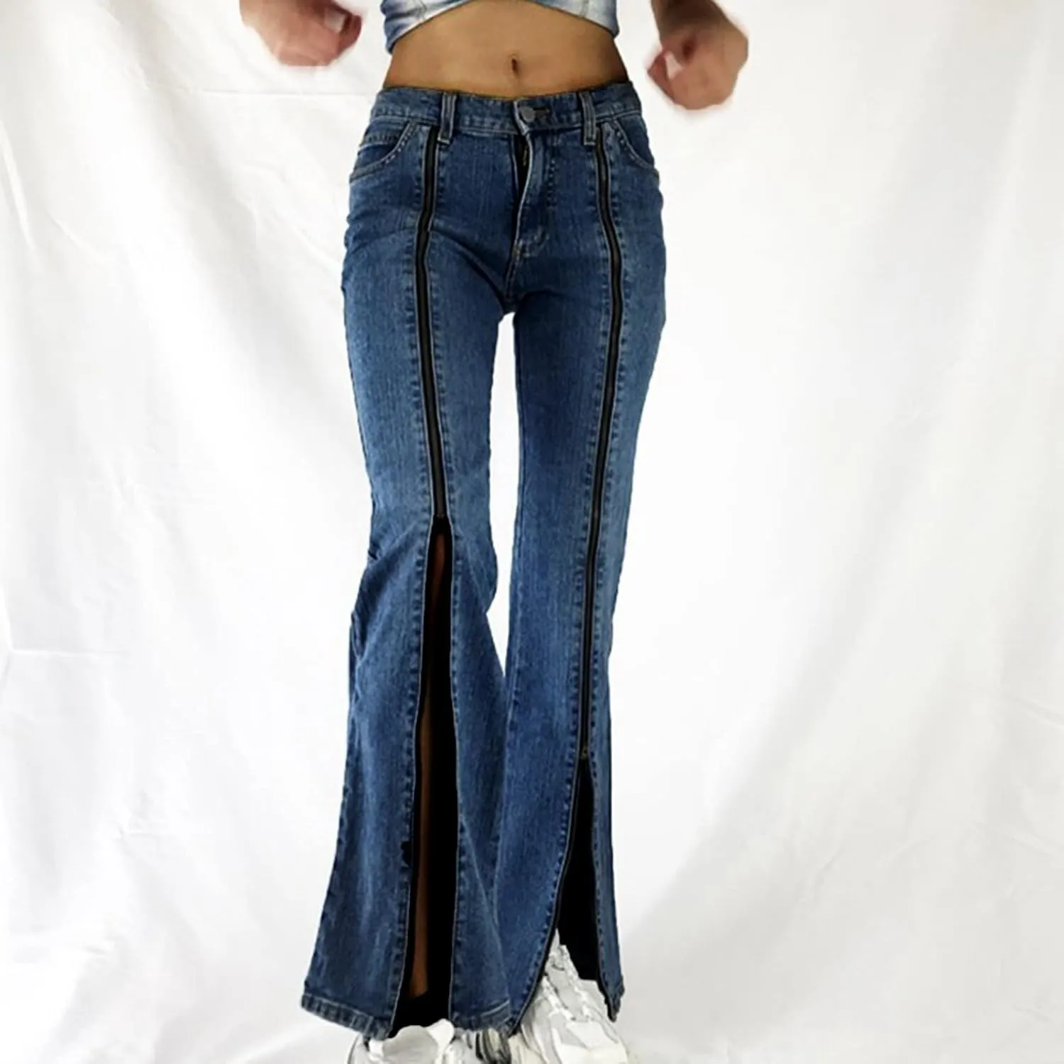Womens Jeans Low Waist Retro Straight Leg Jeans Flap Pocket Boot Cut Denim Pants Sexy Ribcage Bell Bottom Jeans