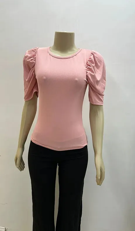 Women's Puff Short Sleeve Casual Blouse Summer Top