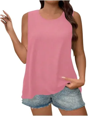 Women's Tank Top Loose Fit Plus Size Summer Casual Tops Sleeveless Scoop Neck Solid Color Shirts 2025 Cute Outfits