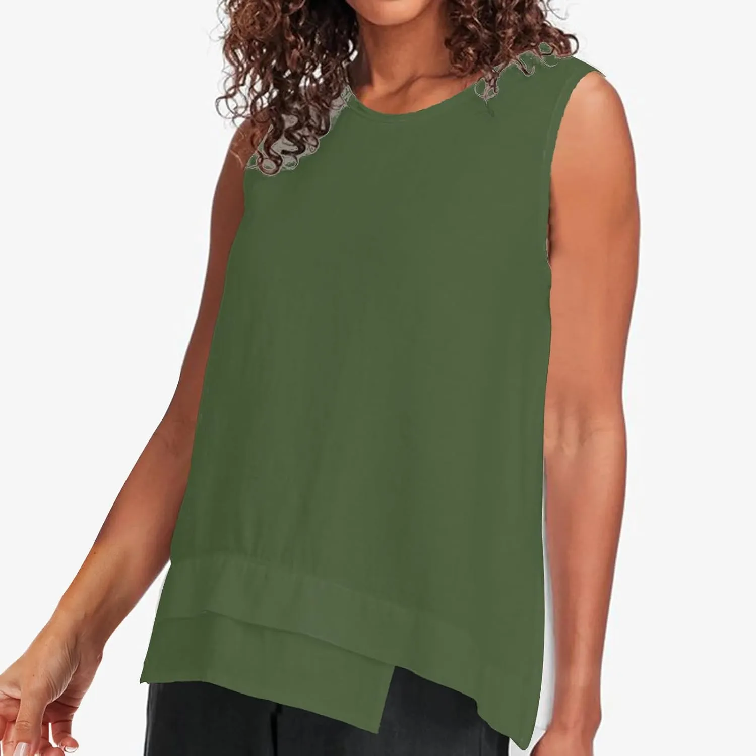 Women's Tank Tops Cotton Linen Sleeveless Round Neck Solid Color Vest Shirts Vacation Summer Flowy Camisole 2025
