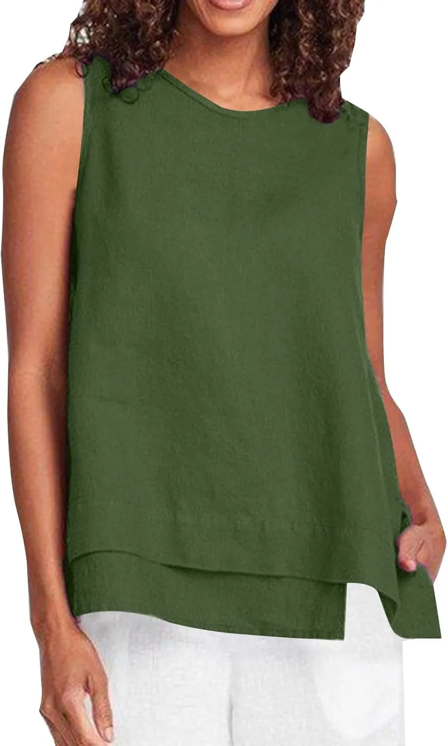 Women's Tank Tops Cotton Linen Sleeveless Round Neck Solid Color Vest Shirts Vacation Summer Flowy Camisole 2025