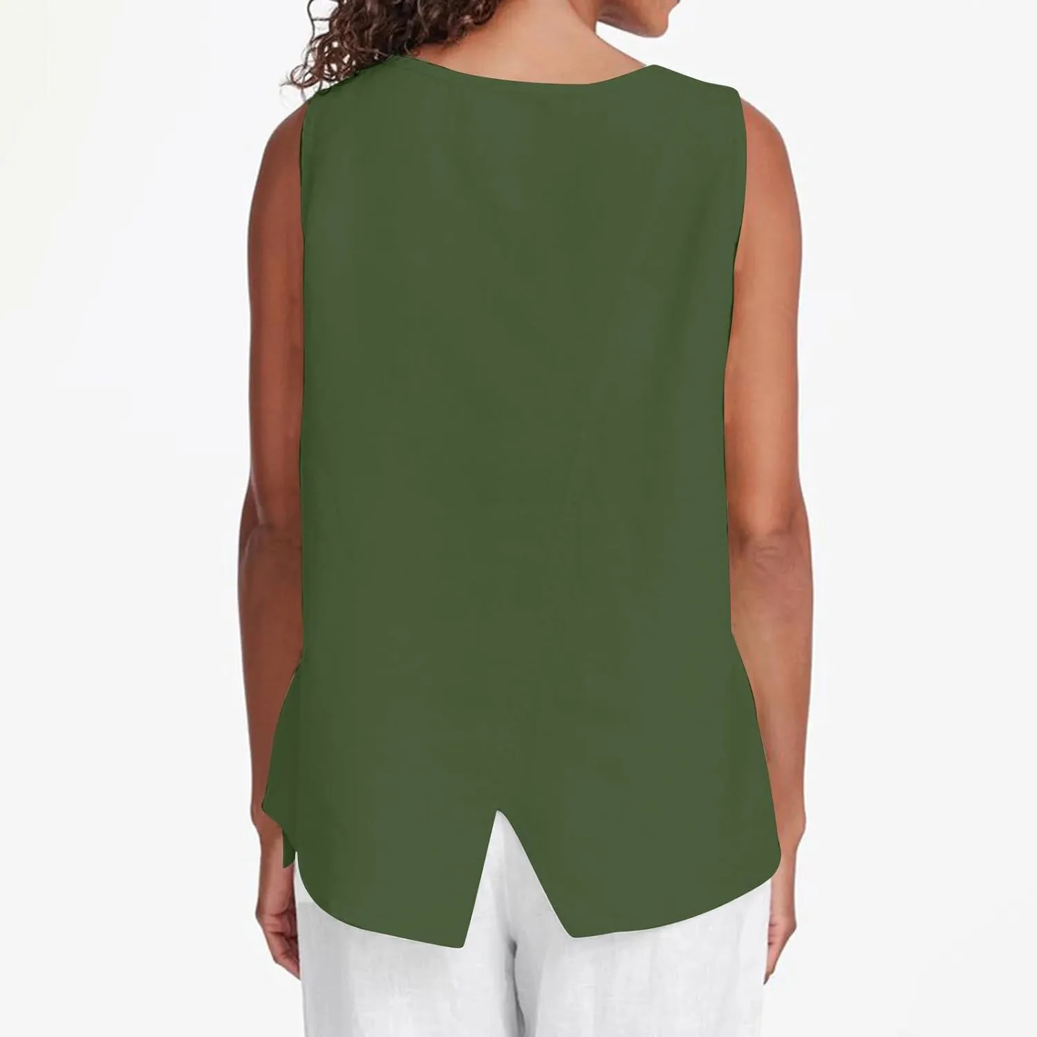 Women's Tank Tops Cotton Linen Sleeveless Round Neck Solid Color Vest Shirts Vacation Summer Flowy Camisole 2025