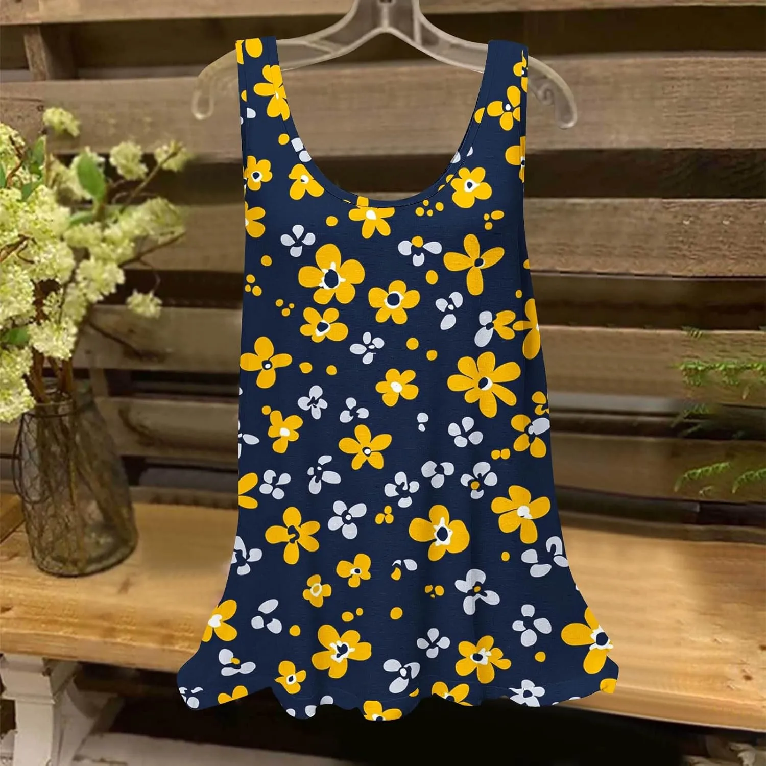 Womens Tank Tops Hawaiian Dressy Printed Casual Crew Neck Sleeveless Shirts 2025 Trendy Summer Beach Ruffled Tank Top