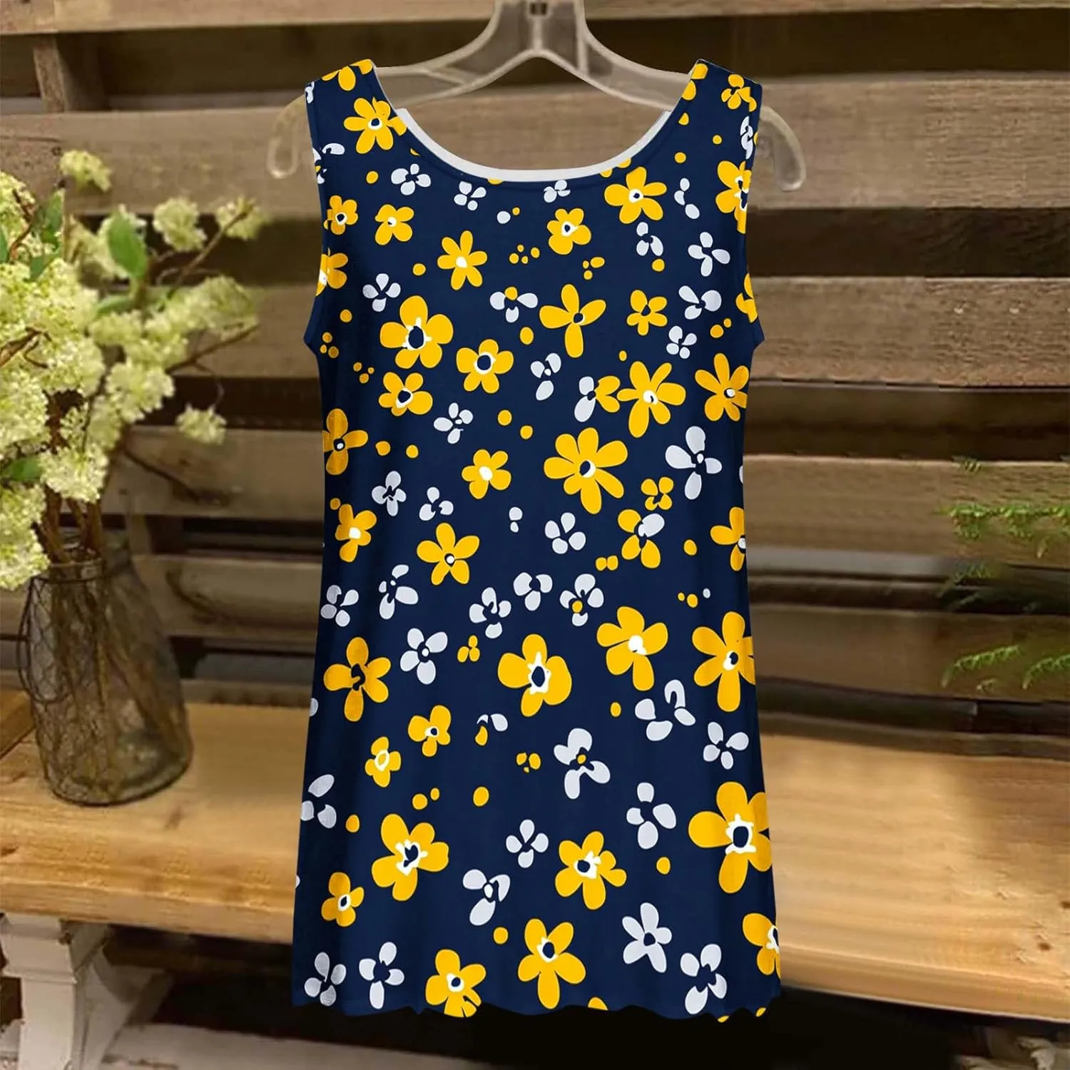 Womens Tank Tops Hawaiian Dressy Printed Casual Crew Neck Sleeveless Shirts 2025 Trendy Summer Beach Ruffled Tank Top