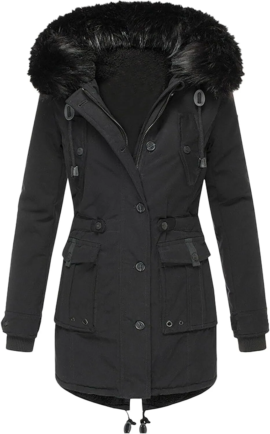 Women's Thickened Down Jacket Outwear Lined Trench Winter Hooded Long Sleeve Zipper Thick with Hood Quilted Winter