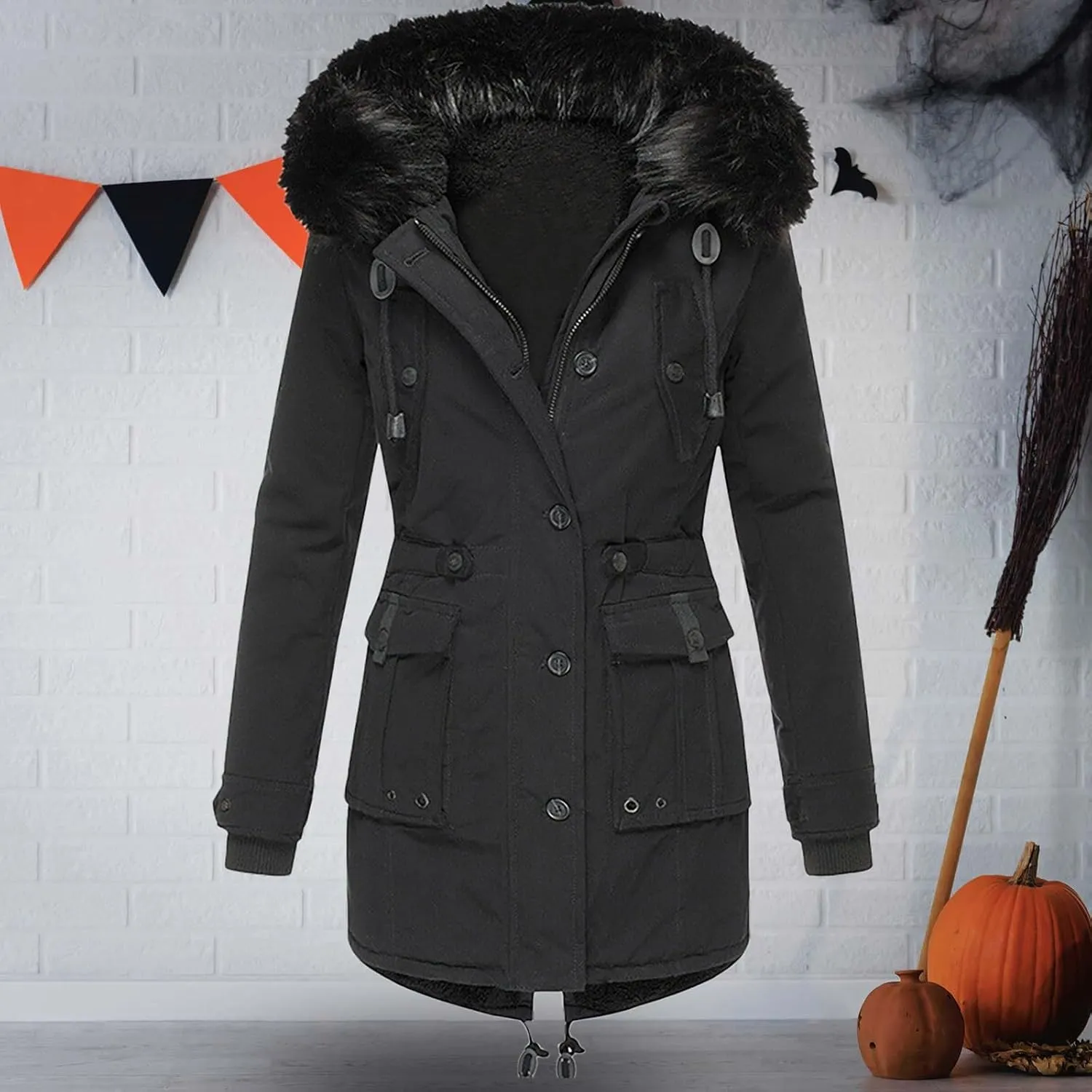 Women's Thickened Down Jacket Outwear Lined Trench Winter Hooded Long Sleeve Zipper Thick with Hood Quilted Winter