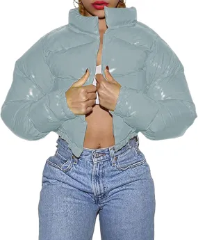 Women's Winter Warm Stand Collar Jackets Slim Fit Cropped Puffer Down Coats Casual Stylish Winter Outerwear