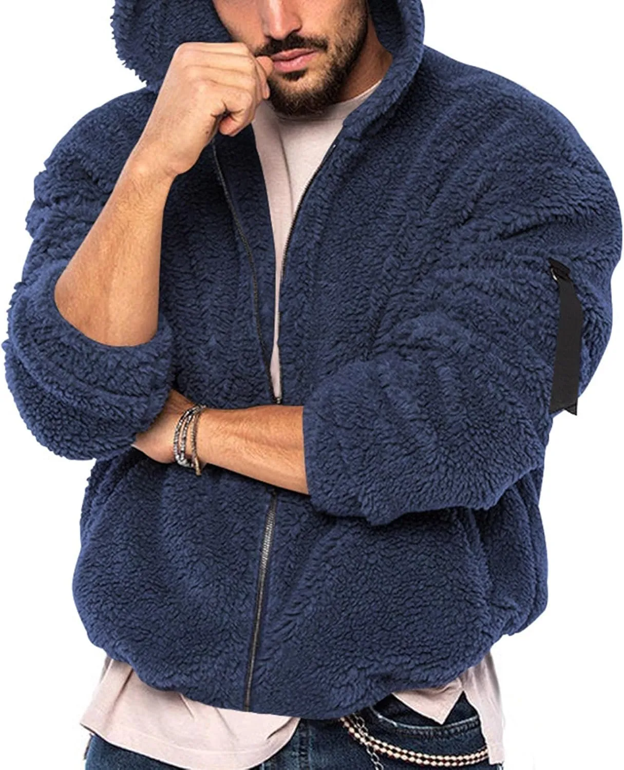 Zeiyignr Men's Sherpa Hoodie Jacket Fleece Lined Zip Up Warm Hoodies Sweatshirt Winter Fluffy Fuzzy Sweater Warm Hooded Coat